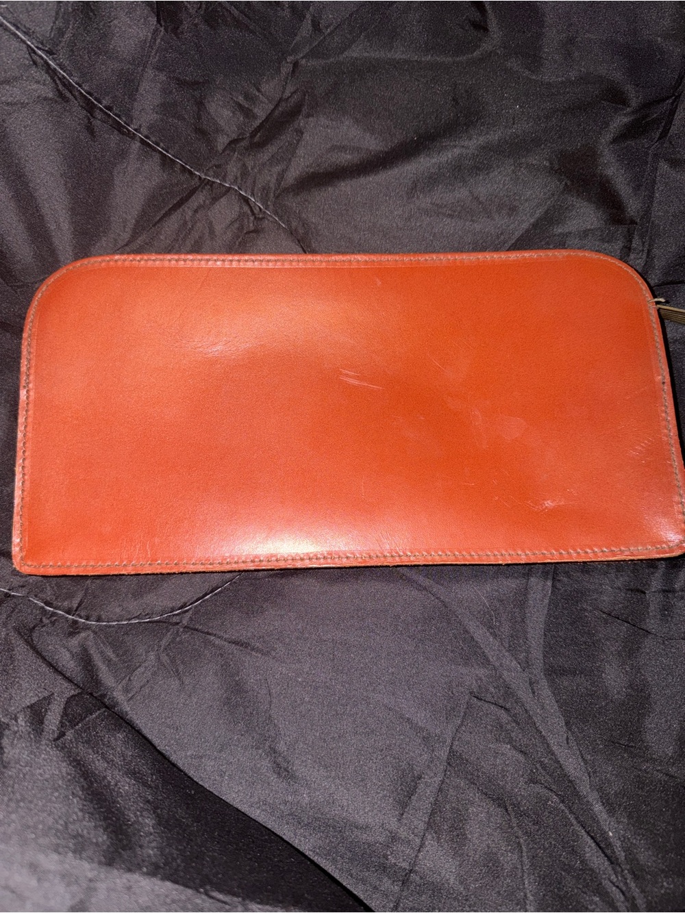 Leather Zip Wallet Clutch - Brown